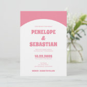 Minimalist Retro Pink Groovy Photo Wedding Einladung (Stehend Vorderseite)