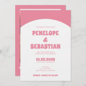 Minimalist Retro Pink Groovy Photo Wedding Einladung (Vorne/Hinten)