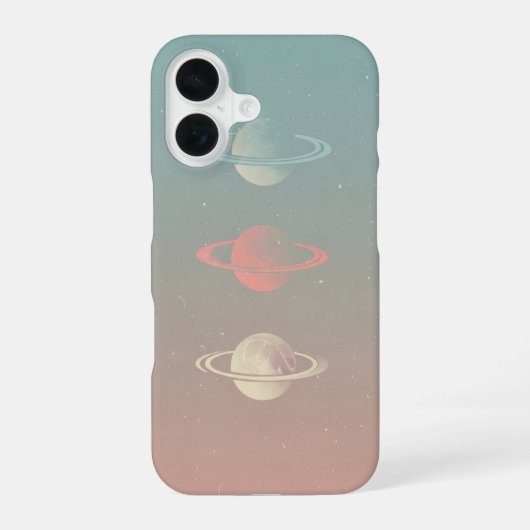 Minimalist Retro Ringed Moons Trio iPhone 16 Hülle (Rückseite)