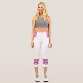 Minimalist Retro Stripes, Pink Purple White Capri Leggings (Vorderseite)