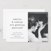 Minimalist Retro Typewriter White Wedding Photo Save The Date (Vorne/Hinten)