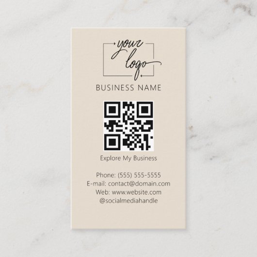 Minimalist Review Request with QR Code Chic Creamy Visitenkarte (Vorderseite)
