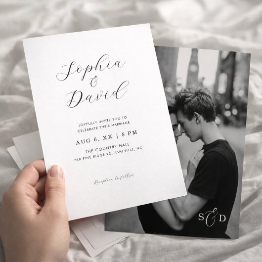 Minimalist Romantic Script Chic Photo Wedding Einladung