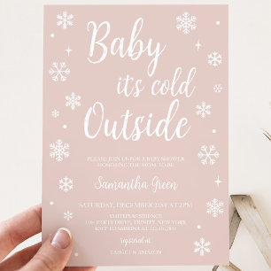 Minimalist Rosa Baby It's Cold Outside Babyparty Einladung