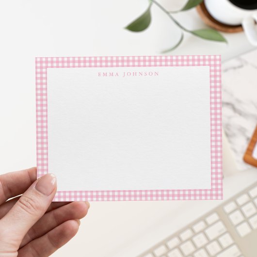Minimalist rosa Gingham Karo Mitteilungskarte