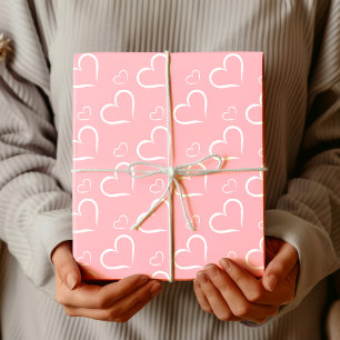 Minimalist Rosa Hauch Chic Weiße Offene Herzen Geschenkpapier