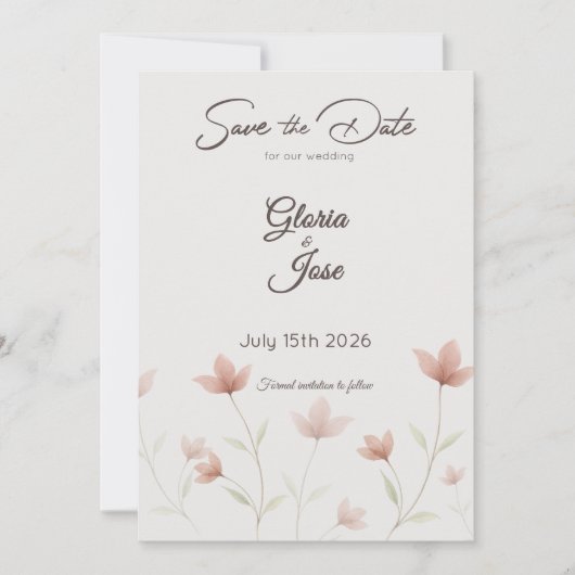 Minimalist Rosa Wildblume Save The Date (Vorderseite)