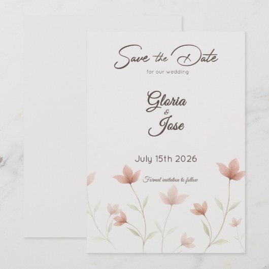 Minimalist Rosa Wildblume Save The Date (Vorne/Hinten)