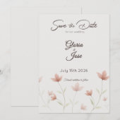 Minimalist Rosa Wilde Blume Save The Date (Vorne/Hinten)