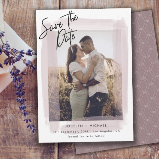Minimalist rosafarben & Foto Save-the-Date-Hochzei Save The Date
