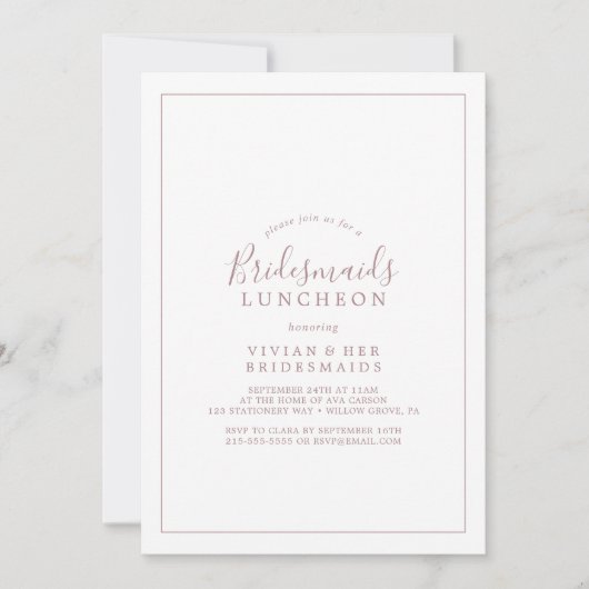 Minimalist Rose Gold Bridesmaids Luncheon Einladung (Vorderseite)