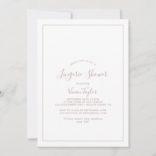 Minimalist Rose Gold Lingerie Shower Invitation Einladung (Vorderseite)