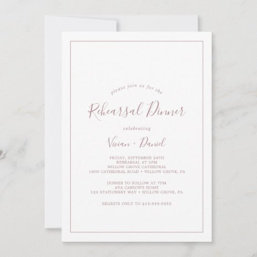 Minimalist Rose Gold Rehearsal Dinner Invitation Einladung (Vorderseite)