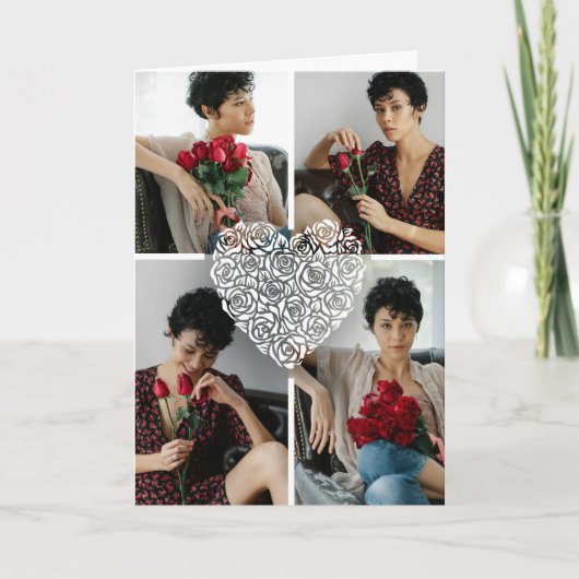 Minimalist Rose Heart Photo Collage Custom  Karte (Vorderseite)