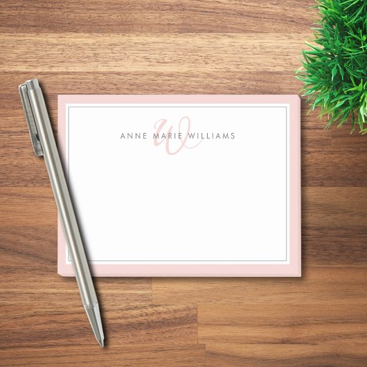 Minimalist Rosé-Schrift Zwei-Rahmen-Monogramm Post-it Klebezettel