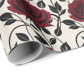 Minimalist Roses In Black And Deep Red On A Cream  Geschenkpapier (Rolleneckpunkt)