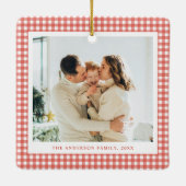 Minimalist Rot Gingham Foto Keramikornament (Rückseite)