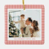 Minimalist Rot Gingham Foto Keramikornament (Vorderseite)