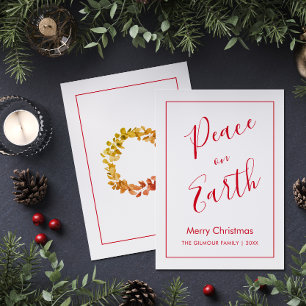 Minimalist Rotes Frieden auf Erden Weihnachtskarte Einladung