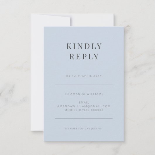 Minimalist RSVP Card Typography Dusky Blue (Vorderseite)