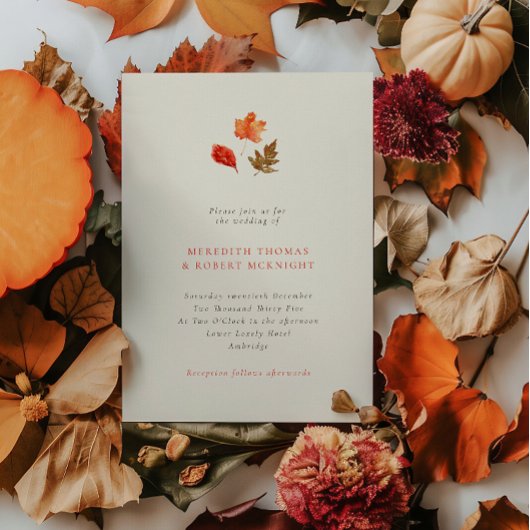 Minimalist Rustic Autumn Leaves Wedding Einladung
