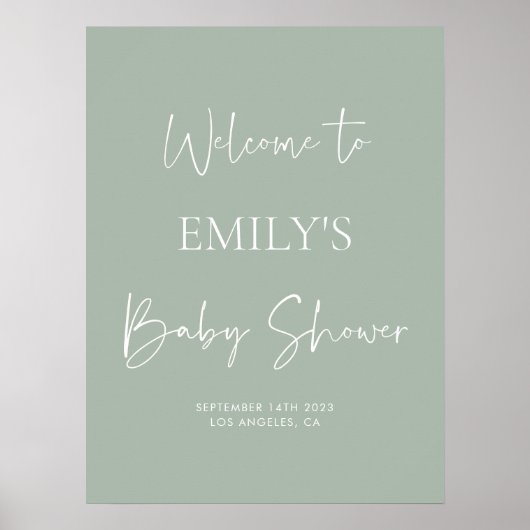 Minimalist Sage Green Baby Shower Welcome Sign Poster (Vorne)