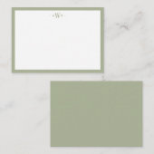 Minimalist Sage Green Border Modern Monogram Mitteilungskarte (Vorne/Hinten)