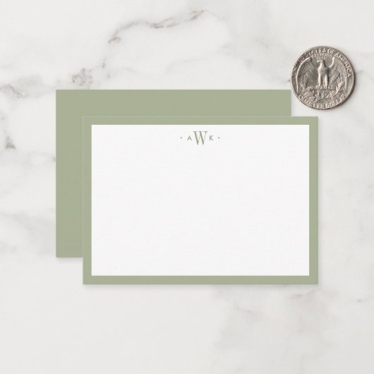 Minimalist Sage Green Border Modern Monogram Mitteilungskarte (Vorderseite/Rückseite Beispiel)