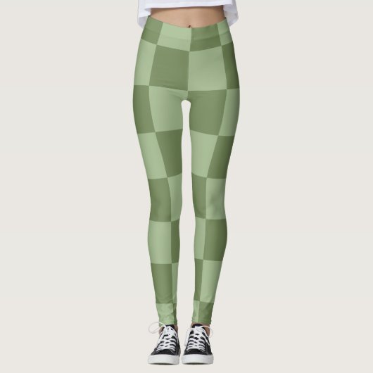 Minimalist Sage Green Checkerboard Pattern Leggings (Vorderseite)