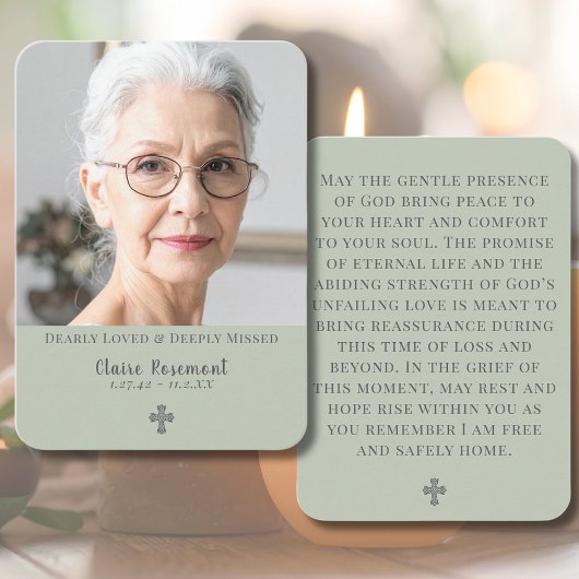 Minimalist Sage Green Funeral Prayer Card Visitenkarte