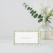 Minimalist Sage Green Gingham Plaid Visitenkarte (Stehend Vorderseite)