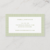 Minimalist Sage Green Gingham Plaid Visitenkarte (Rückseite)