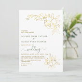 Minimalist Sage Green Gold Flowers Wedding Einladung (Stehend Vorderseite)