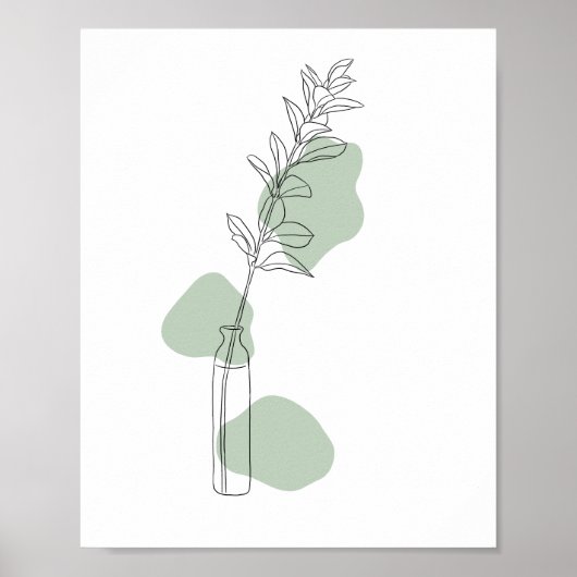 Minimalist  Sage Green Leaves Line Art  Poster (Vorne)