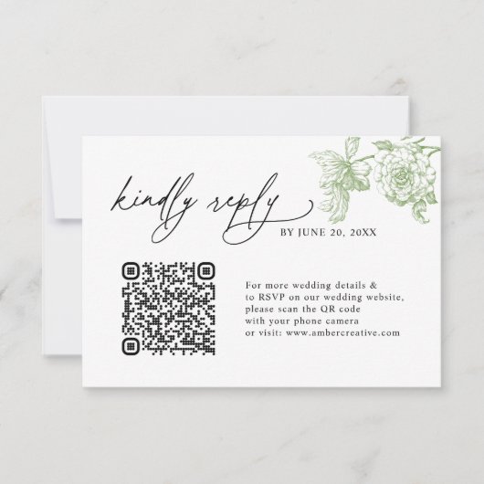Minimalist Sage Green QR code Wedding RSVP Cards Karte (Vorderseite)