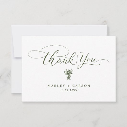 Minimalist Sage Green Script Simple Wedding Dankeskarte (Vorderseite)