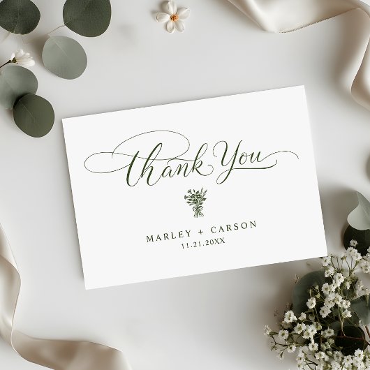 Minimalist Sage Green Script Simple Wedding Dankeskarte