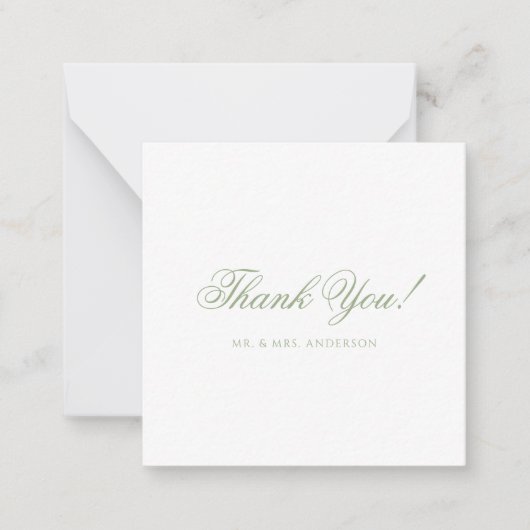 Minimalist Sage Green Script Wedding Thank You Mitteilungskarte (Vorderseite)