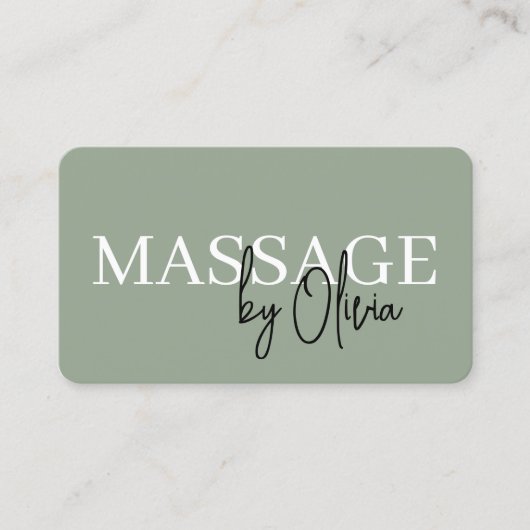 Minimalist Sage Green Spa Massage QR Code Visitenkarte (Vorderseite)
