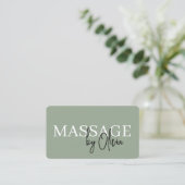 Minimalist Sage Green Spa Massage QR Code Visitenkarte (Stehend Vorderseite)
