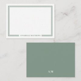 Minimalist Sage Green Two Border Monogram Mitteilungskarte