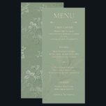 Minimalist Sage Green Wedding Menu Card Menükarte<br><div class="desc">Add an elegant touch to your reception tables with this minimalist sage green wedding menu card featuring refined typography and a soft botanical design. The rich olive background paired with delicate cream lettering creates a timeless and sophisticated look that complements modern, garden, and nature-inspired weddings. The back of the menu...</div>