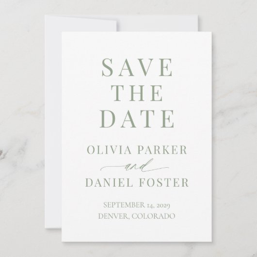 Minimalist Sage Green Wedding Save the Date (Vorderseite)