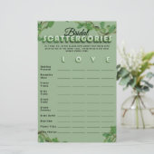 Minimalist Sage Greenery Scattergories Bridal Game (Stehend Vorderseite)