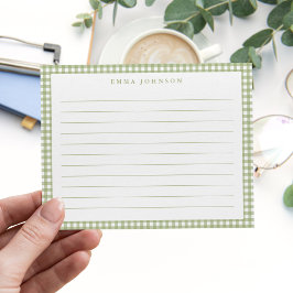 Minimalist Sagegrün Gingham Karo Lined Mitteilungskarte