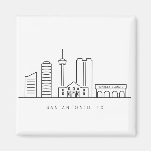 Minimalist San Antonio Skyline Line Art Magnet (Vorne)