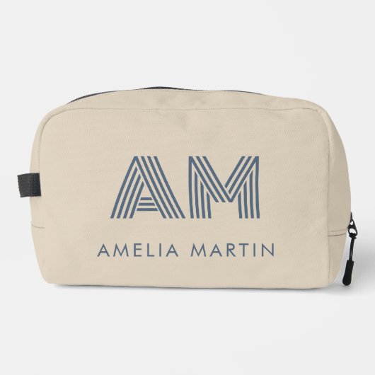 Minimalist Sand-Beige-Monogramm Waschbeutel (Vorderseite)