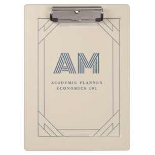 Minimalist Sand-Beige und Schieferblau-Monogramm Klemmbrett