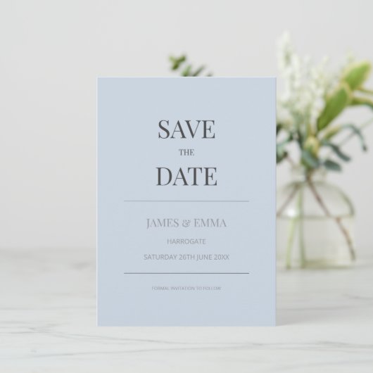 Minimalist Save the Date Card | Dusky Blue (Stehend Vorderseite)