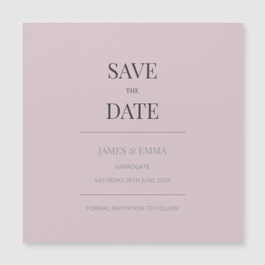 Minimalist Save the Date Card Dusky Rose Magnetkarte (Vorderseite)